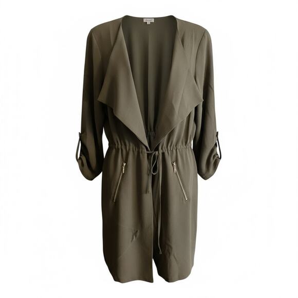 Kismet Olive Green Drape Front Utility Jacket Drawstring Waist Zip Pockets Sz M - Picture 5 of 11